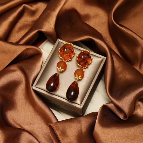 Water Drop Earrings, with Amber Gradient Design, Durable Alloy Retro Elegant Style Jewelry for Women