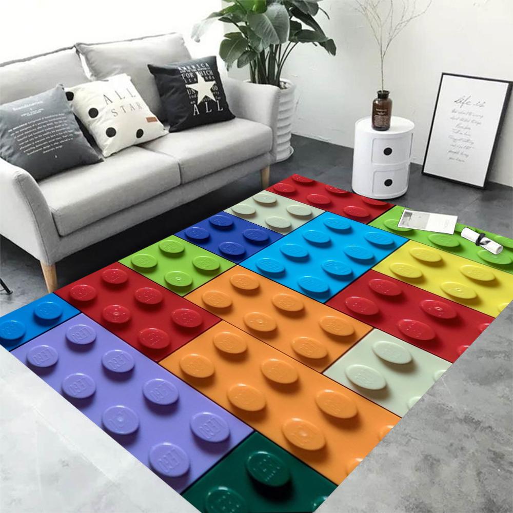 Colorful Geometric Building Blocks Toy Entrance Door Mat Washable Non-Slip Living Room Sofa Chairs Area Mat Kitchen Welcome