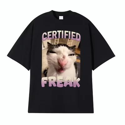 Certifierad Rolig Kattmeme T-shirt med Humoristiska Kattuttryckdamer Sommar Mode T-shirt