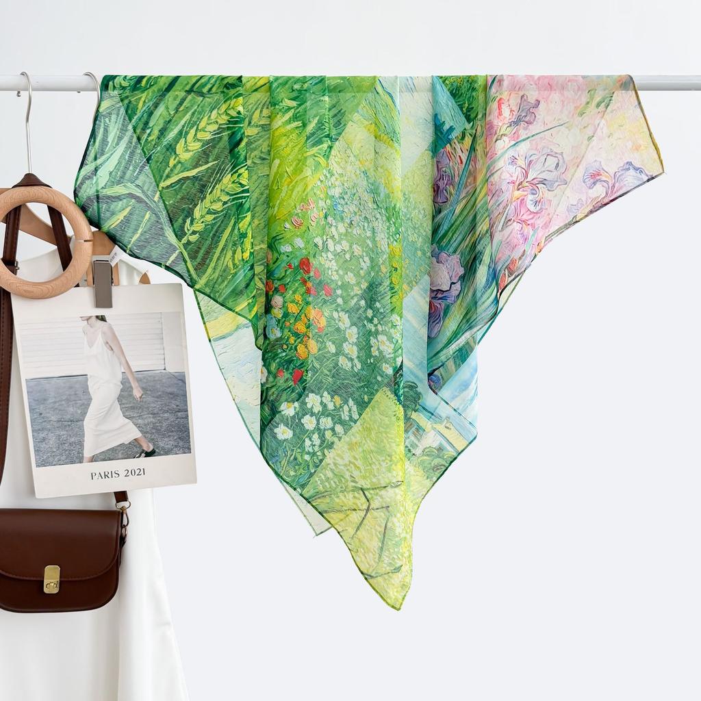 Retro oil painting 91 large square scarf silk scarf women's thin sunscreen spring and autumn headscarf scarf hair belt belt shawl