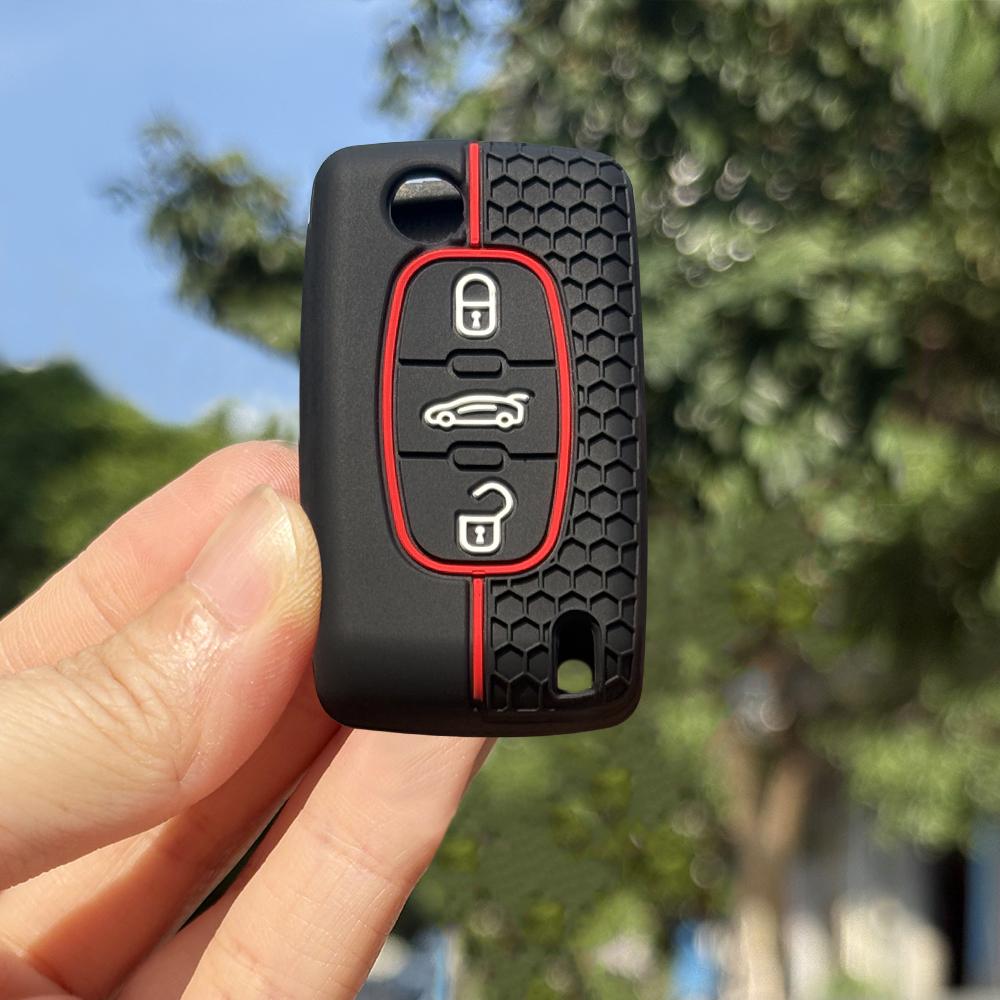 Schlüsselanhänger-Schutzhülle für Citroen C4, C3 III, C3 Aircross, C4 Cactus-Schlüsselkappen und Peugeot 206, 207, 307, 308, 407 (3/4-Tasten-Schlüsseletui).