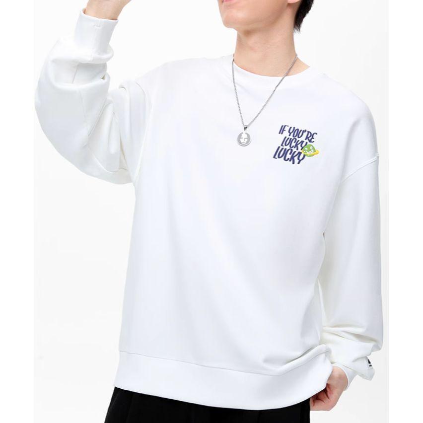 Anta Life Series Printed Letter Round Neck Pullover Sweatshirt Unisex Sweatshirt Paper-White 172348701-1