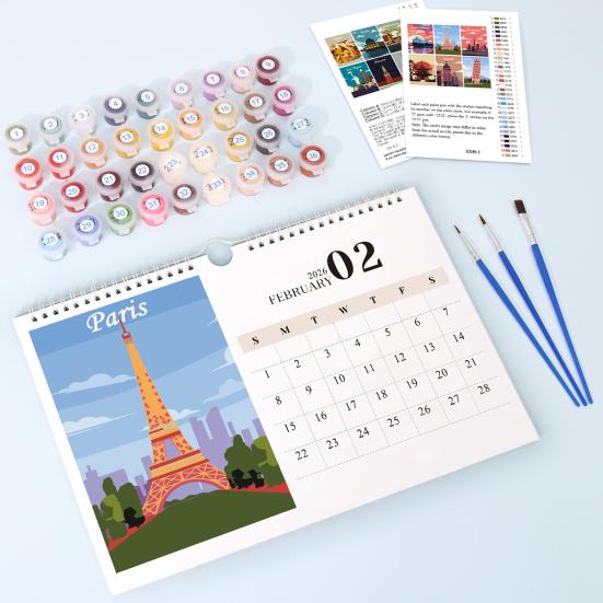 2026 Desk Calendar Water-Resistant Multipurpose Monthly Desk Calendar with Pre-Printed Canvas Paints DIY Art Supplies