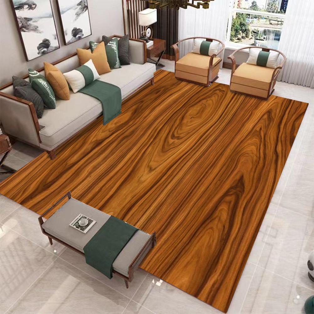 Wood Grain Pattern Living Room Carpet Natural Style Design Indoor Home Decor Large Area Rug Non Slip Floor Mat for Rustic Home