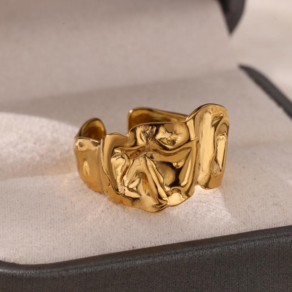 New Trend Stainless Steel Geometric Texture Wide Rings For Women Men Irregular Gold Color Wedding Ring Female Punk Jewelry Gift