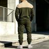 Men's Lined Track Suit with Stand Collar - Casual Color Block Sweatshirt and Pants Set, Loose Fit Two Piece Outfit for Fall Winter Outdoor