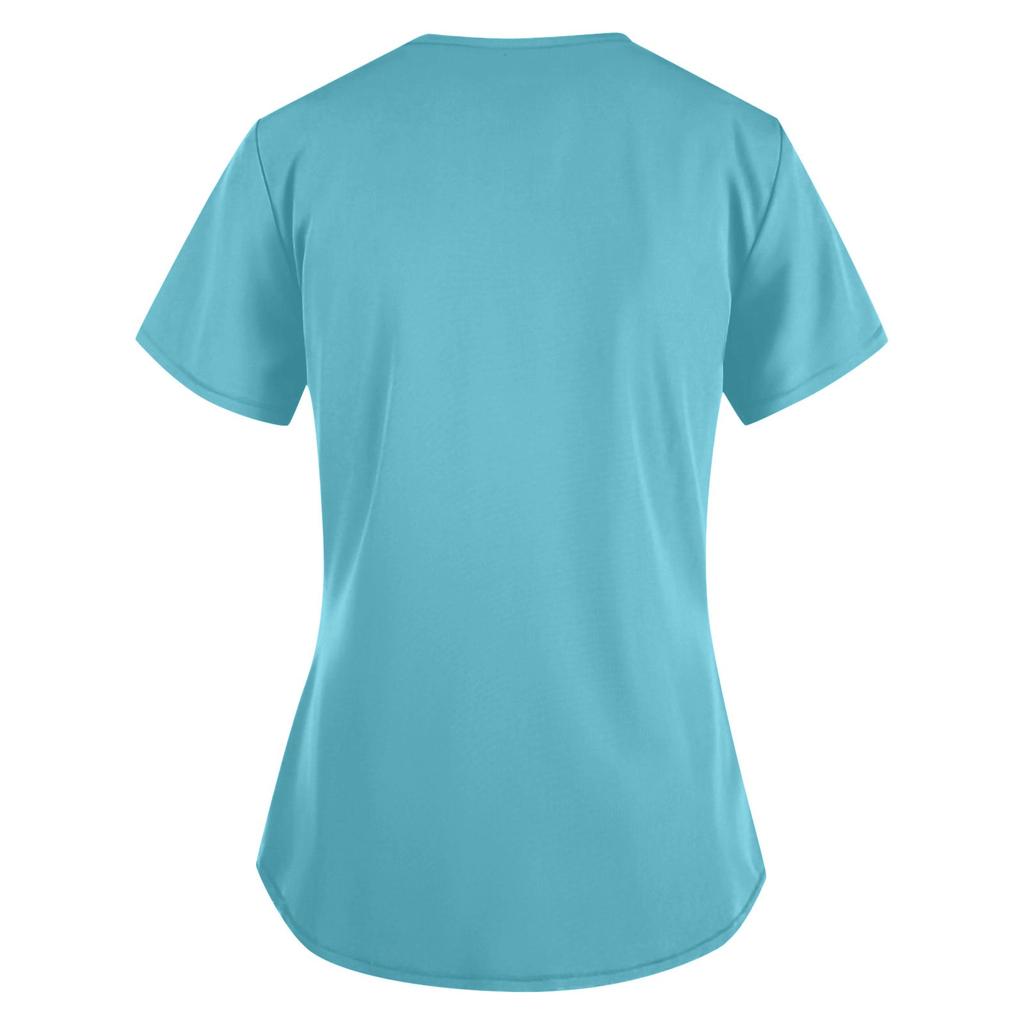 Women Short Sleeve V Neck Soild Tops Pocket Working T-shirts  Blouse