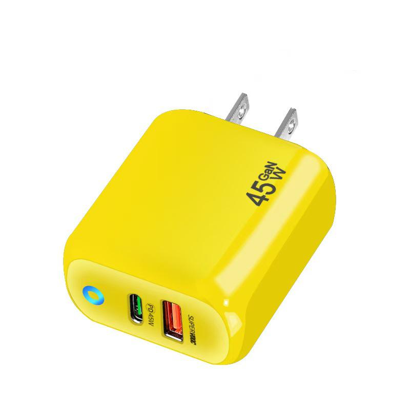 Dual-Port PD45W GaN Fast Charger with International Compatibility and LED Indicator
