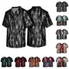 Herren Kurzarm Halloween Print V-Ausschnitt Kasack mit Tasche - Uniformhemd