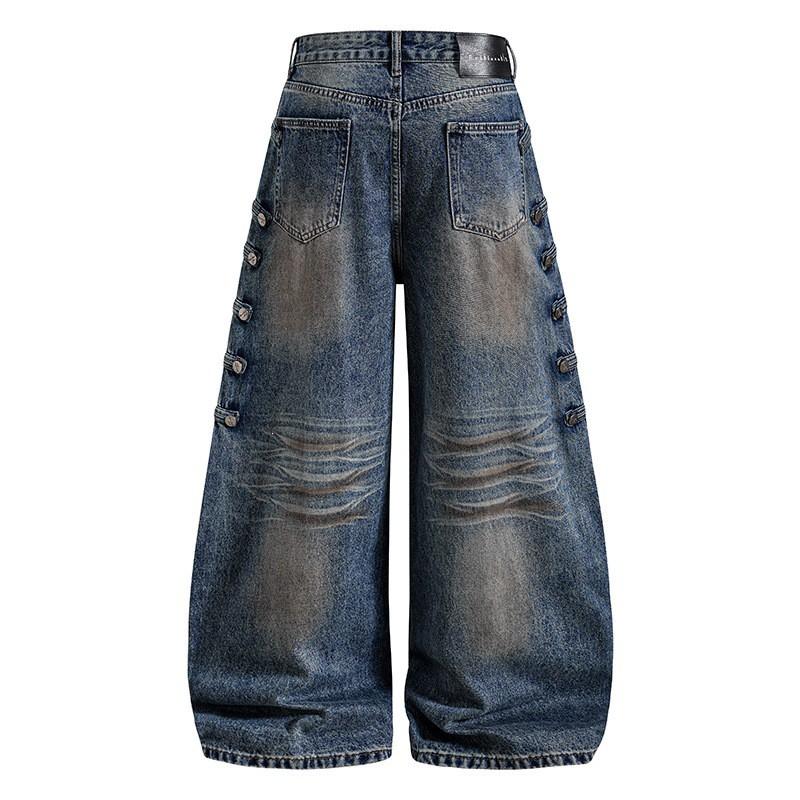 American Baggy Streetwear Jeans 2026 Retro Distressed Wide Leg Denim Pants Men Women