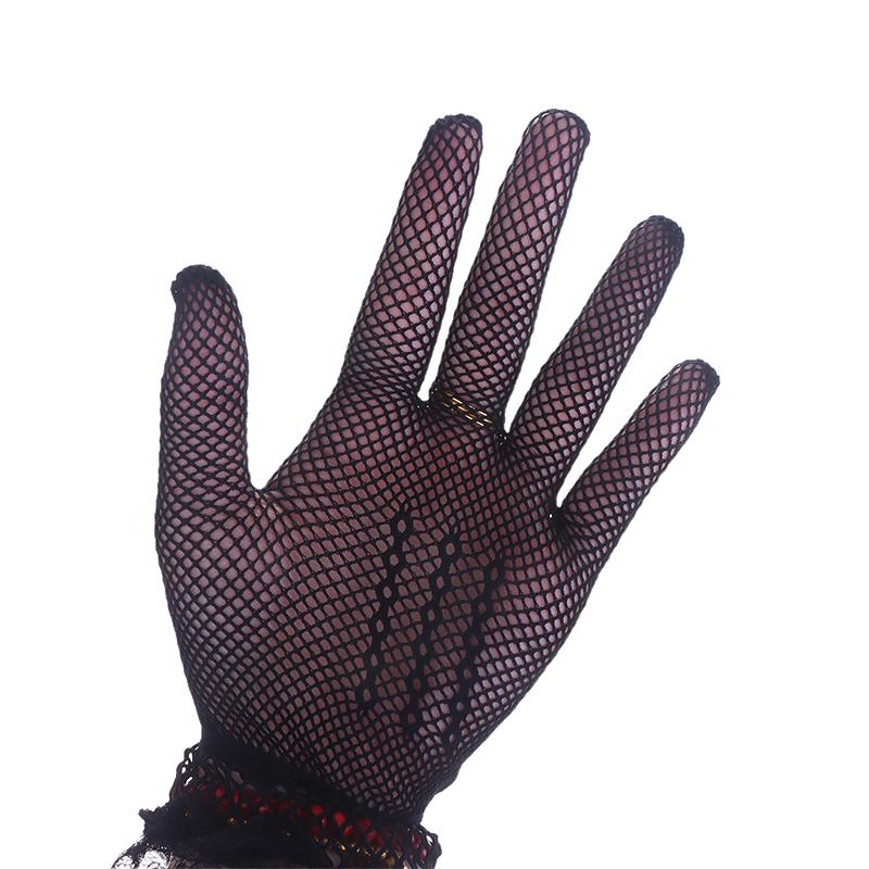 Elegant Ladies Short Lace Gloves Sheer Fishn Net Prom Party Gloves Female's Fashionable Soild Color Full-finger Mittens