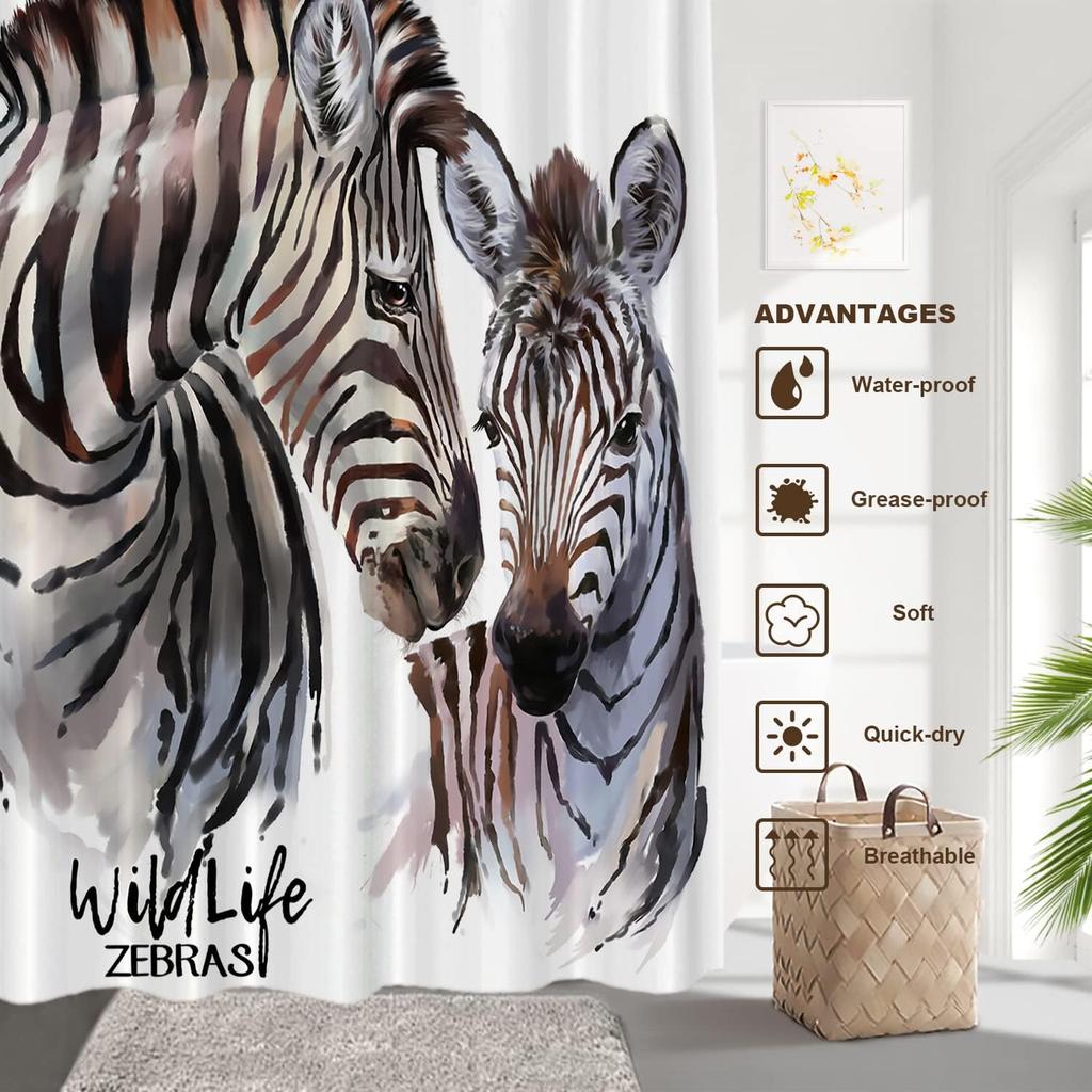 Zebra Sprchový závěs Divoká zvířata Matka a mládě zebra Zvířecí design Černobílé pruhy Koupelnová dekorace Voděodolná látka Safari