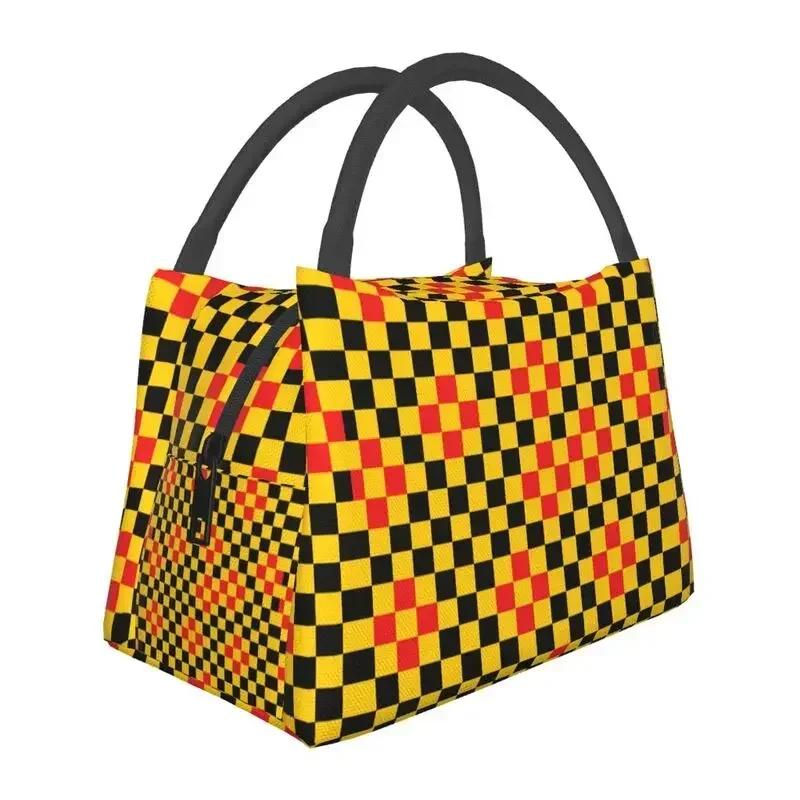 Cute Checkerboard Cat Pattern Thermal Insulated Lunch Bags Women Checkered Lunch Tote for Outdoor Picnic Storage Meal Food Box