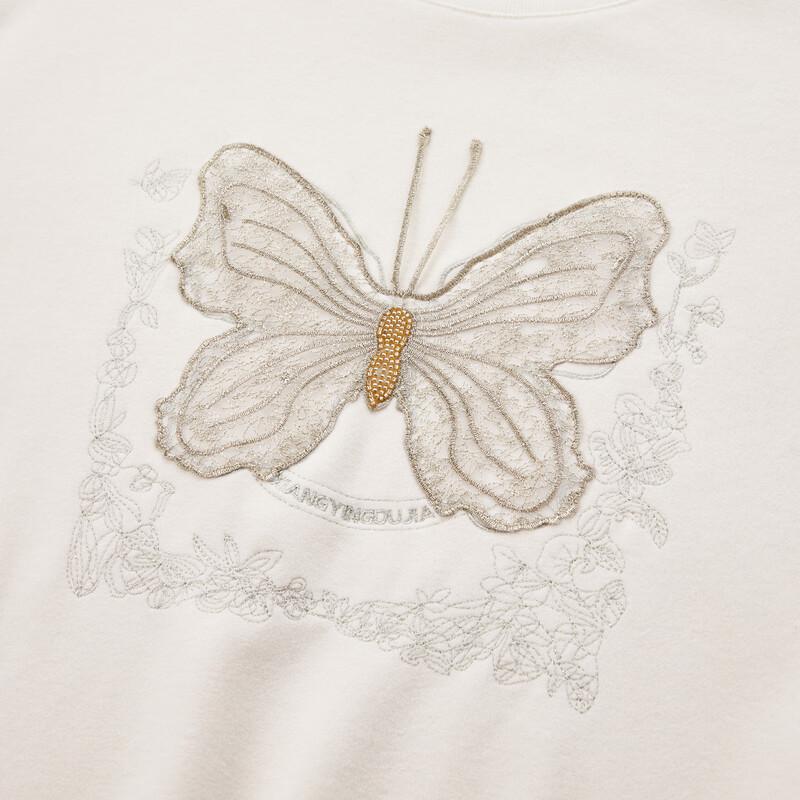Xiangying Casual Crewneck Pullover Sweatshirt with 3D Butterfly Motif