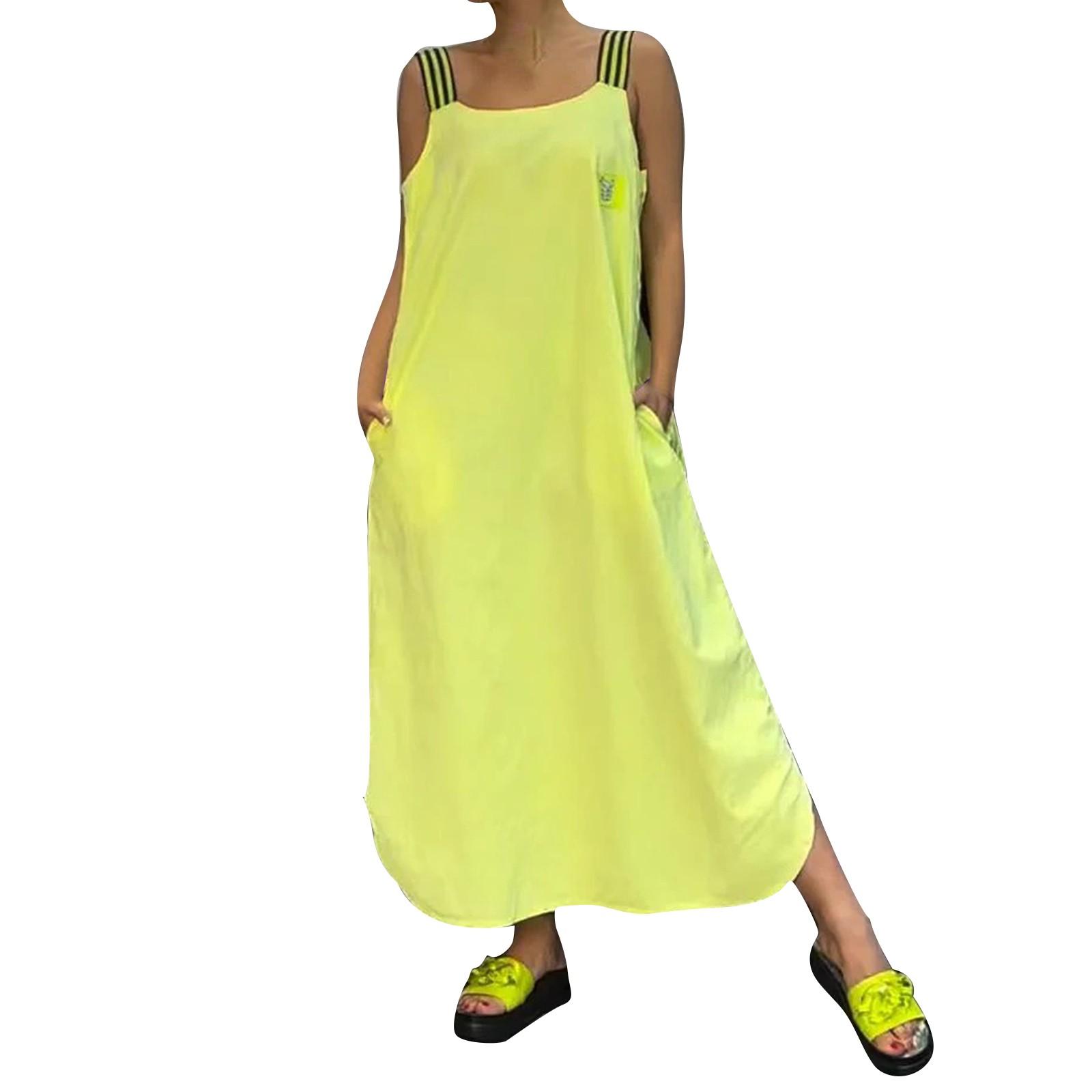 

Женские платья с разноцветной полоской на спине, без рукавов, карманы, свободные повседневные платья XL жёлтый