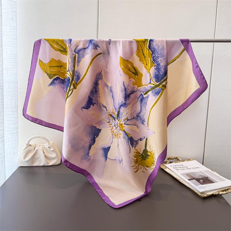 

Advanced Sense Simulation Silk Printing Large Square Scarf Silk Scarf Shawl Headscarf Beach Scarf Neck Protection Scarf 90*90cm