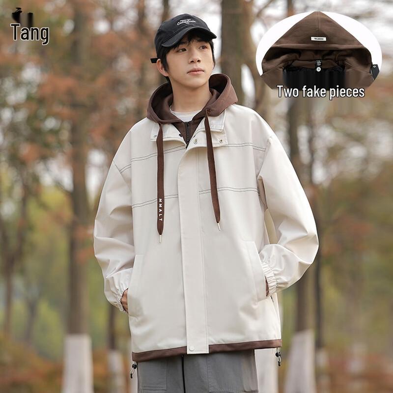 Herren Herbst/Winter Faux Zweiteilige Kapuzenjacke