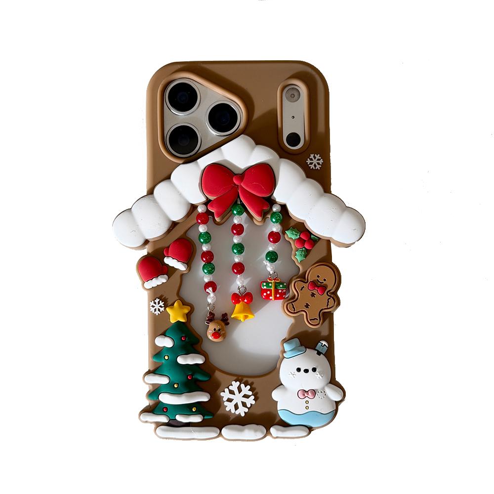 

For iPhone 17 16 Plus 16e 15 14 13 12 Pro Max Funny 3D Cartoon Christmas Snowman Dessert Case Shockproof Soft Silicone Cover iPhone 15 коричневый