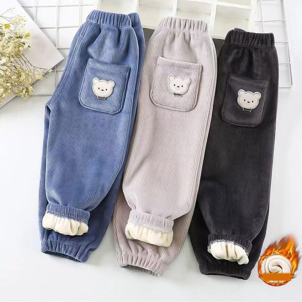 Kids Warm Pants Autumn Winter Girls Thicken Trousers Baby Boys Cute Bear Print Children Casual Harem Pants