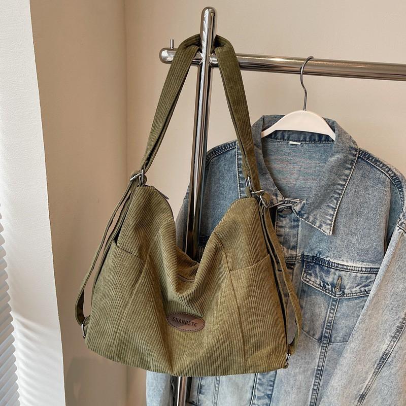 

New Corduroy Shoulder Bag Large Capacity Fashionable Retro All-match Casual Going Out Multi-purpose зелений
