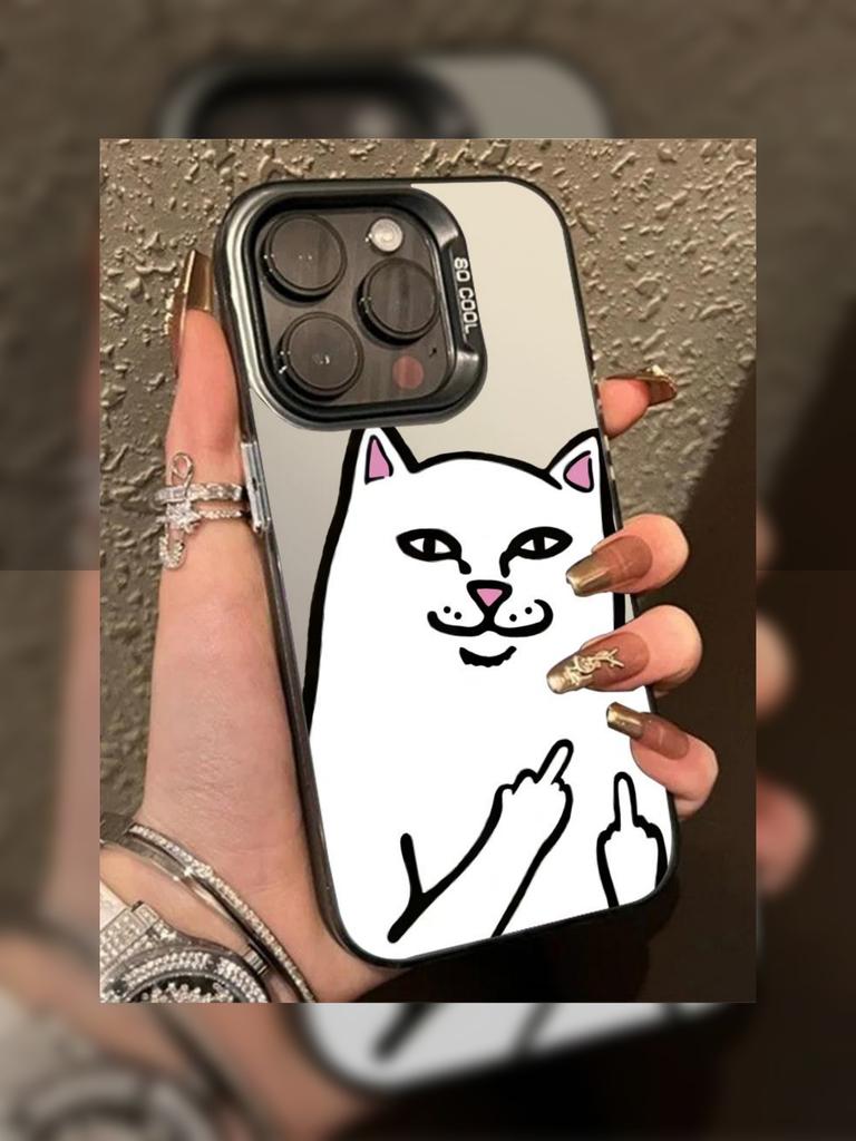 One-Finger Salute White Cat Pattern Phone Case For iPhone 17 16 15 13 12 11 ProMax Pro Plus Full Protection Funda Phone Case