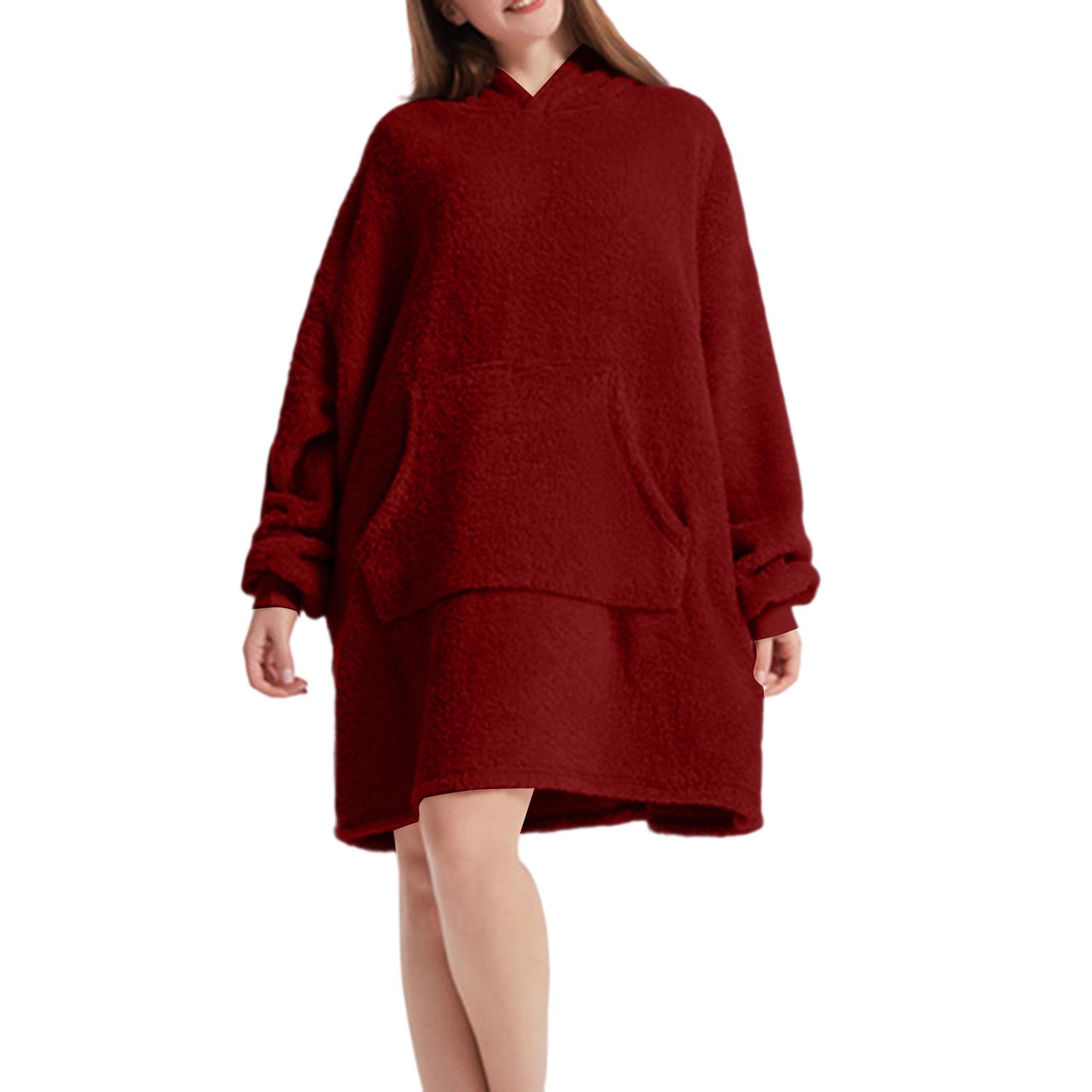 

Женская свободная толстовка с капюшоном из двухстороннего флиса, утолщенная, для дома One Size винный