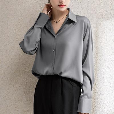 De primăvară, cu mâneci lungi, cămăși largi, la modă pentru femei, cu guler răsturnat, bluze ocazionale, bluze pentru femei, cu un singur piept, bluză pentru dama, simplă, de birou 25849