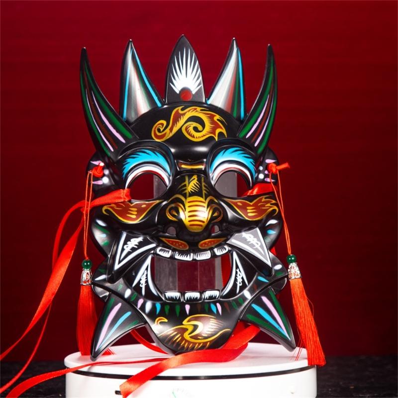 Vibrant Colorful Nuo Drama Mask Plastic Handmade Cultural Artifact Adjustable Fit Stage Performances Cosplay Prop