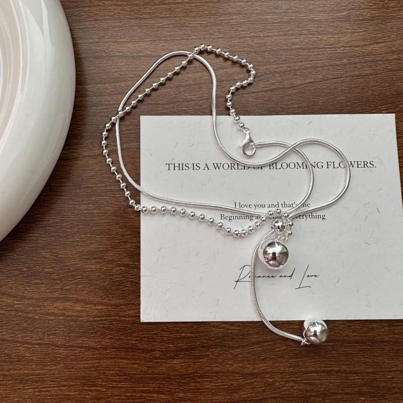 S925 Sterling Silver Niche Design Sense Round Ball Pull Fashion Sweater Chain Korean Style Simple Personality Necklace 925 silver