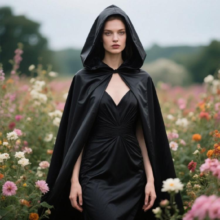 Themed Party Cloak With Adjustable Neck Tied Detail, Lightweight Wizard Hooded Cape For Indoor Outdoor Event