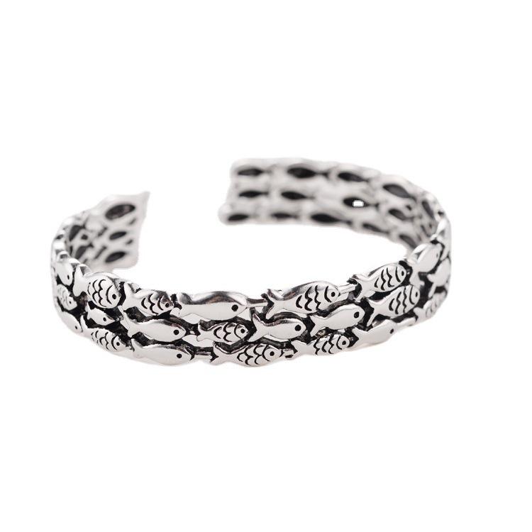 Retro Openable Fish Bracelet: Cute Thai Silver School of Fish for Women - Abundance Year After Year