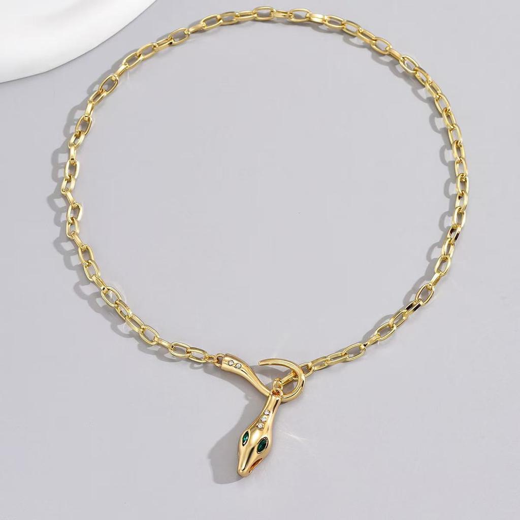 Luxury Fashion Zirconia Snake Design Pendant Necklace Women's Gold Plated Paperclip Chain Jewelry Hot Sales