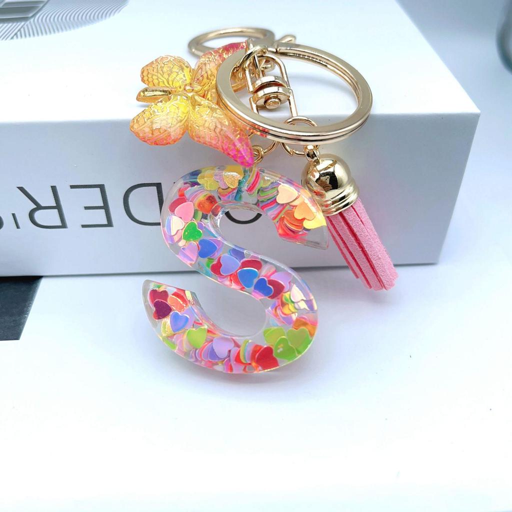 Portachiavi Moda Europea e Americana Farfalla Amore Iniziale con Dettaglio Paillettes