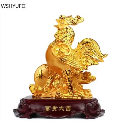 Goldene Harz Huhn Tier Dekoration Glück Hahn Statue Wohnzimmer Dekoration Chinesische TV Schrank Figuren Ornamente Handwerk