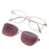 2 In-1 Glasses Anti Blue Light Glasses with 1Pc Magnetic Polarized Clip-On Sunglasses Lenses Trendy Metal Frame Cat Eye Eyewear