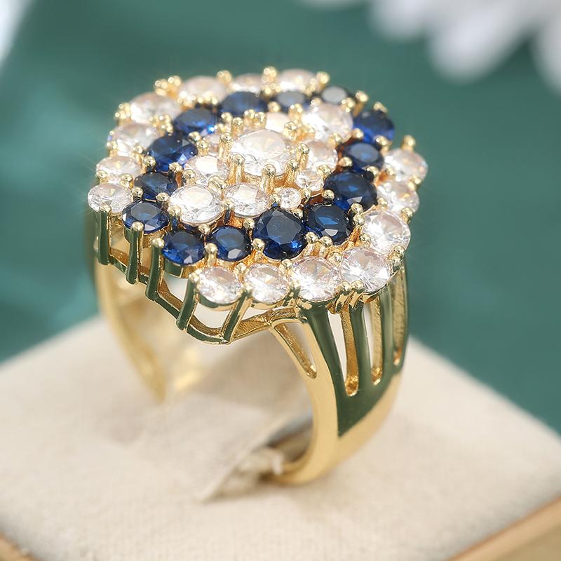 Dazzling Inlaid White Blue CZ Women's Ring Exquisite Gold Color Geometry Daily Wear Party Jewelry Anniversary Gift