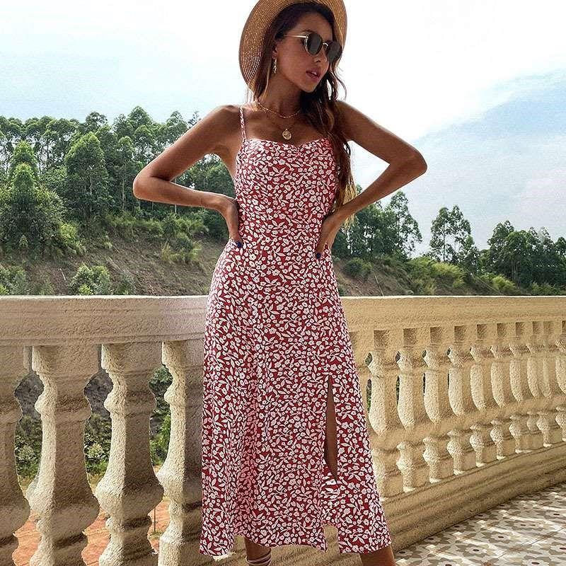 Summer New Floral Slip Ress Slimfit Slit Ress Womens Cloth