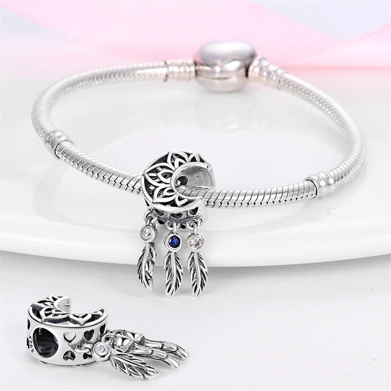 925 Sterling Silver Colorful Zircon Dreamcatcher Charms Beads Pendants FitFashion Original Bracelets DIY Jewelry Making
