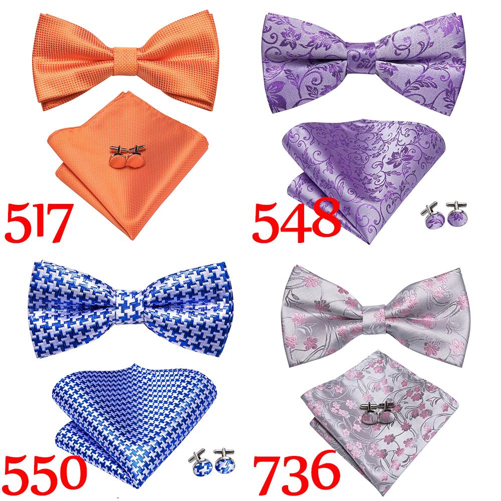 Hi-Tie Mens High Grade Casual  Bowtie Set Formal Wedding Party Ties for Men Bowtie/Cufflinks/Hanky