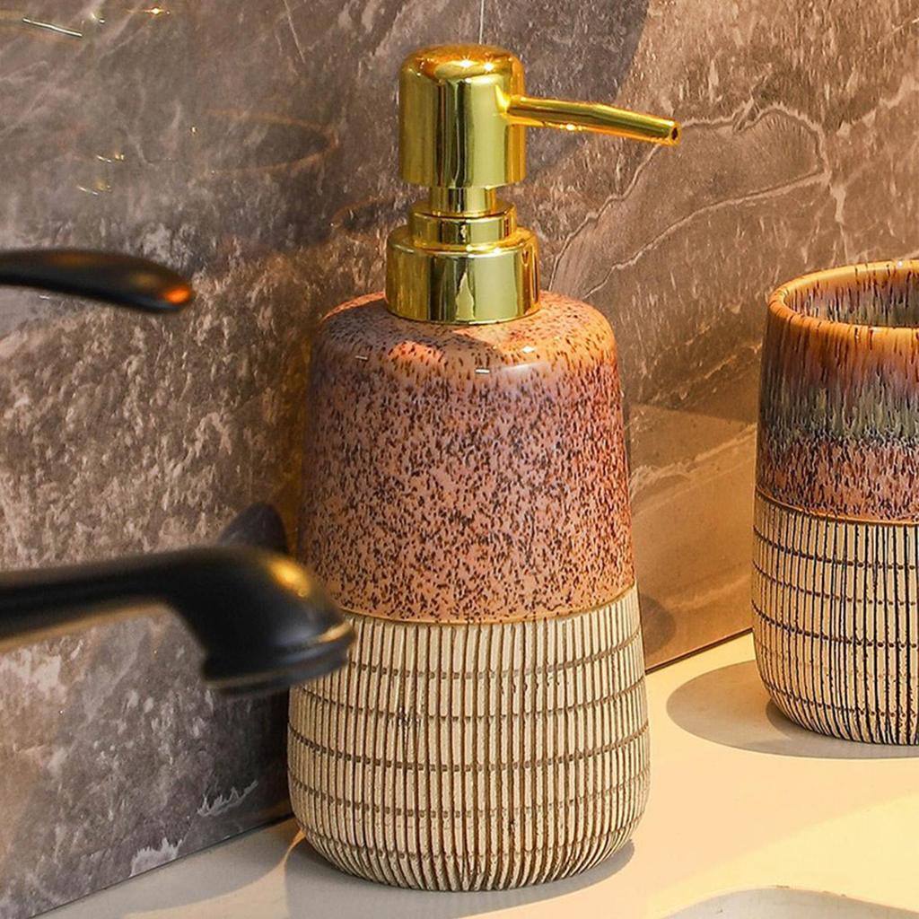 4-Piece Ceramic Bathroom Accessory Set with Tumbler, Lotion Dispenser, and Soap Dish, Stylish Home Decor