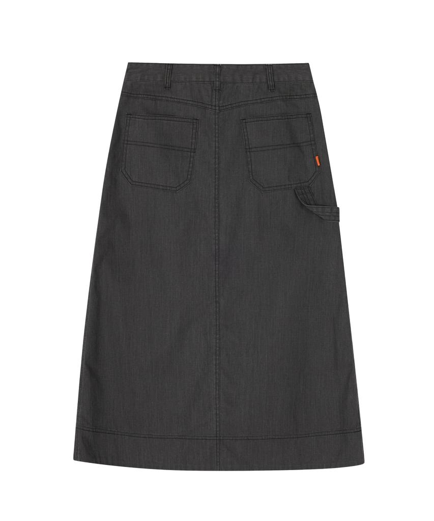 Yunibeosyeolobeolol Slub Fatigue Long Skirt Black