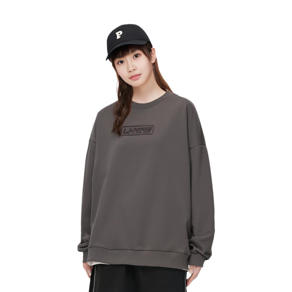 Li Ning Plain Long Sleeve Round Neck Casual Pullover Sweatshirt Unisex sweatshirt Tawny AWDRB76-10