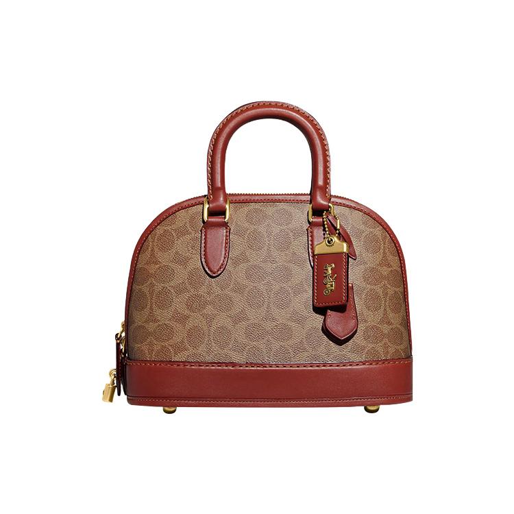 COACH Revel Artificial Leather Dome Bag, Shoulder Bag, Crossbody Bag, Handbag Medium Women's Brown & Yellow & Rusty Red CC414-B4NQ4