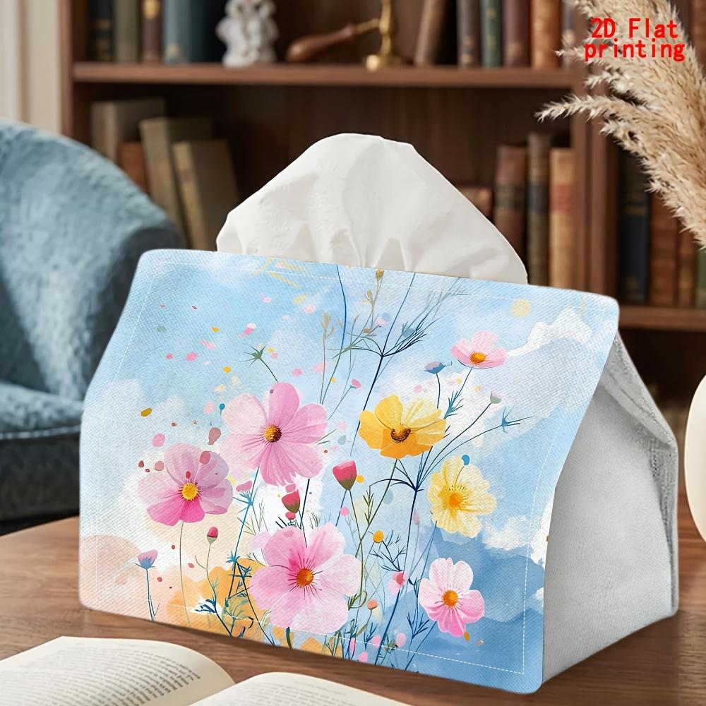 2D Flat 1pc, Tissue Box. Colorful Floral Pattern Napkin Dispenser, Reusable, Daily Desktop Tissue Organizer, Suitable for Kitchen Living Room Bedroom