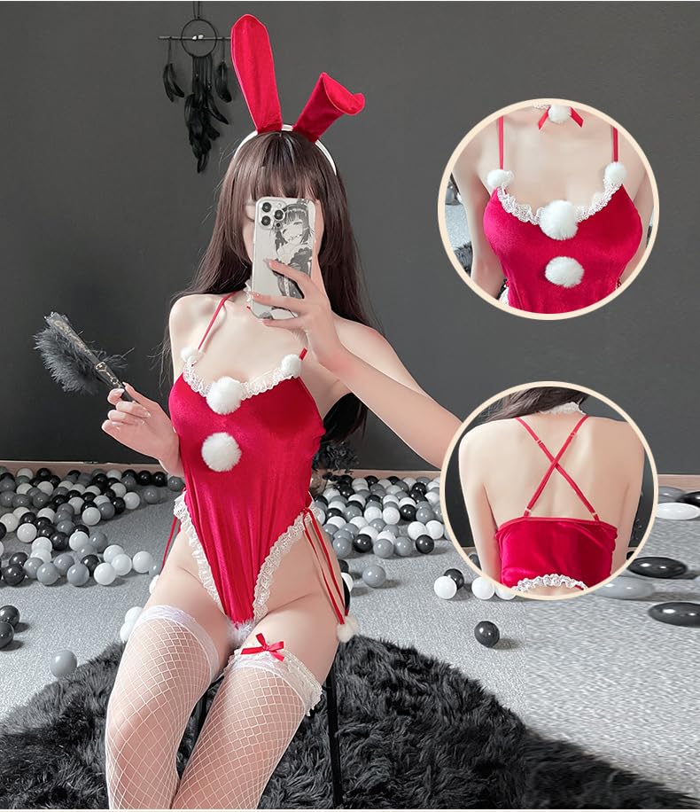 Sexy Rabbit Costume Kawaii Underwear Fluffy Rabbit Underwear Rabbit Costume Anime Cosplay Costume [ZYTC] Women's (Red)