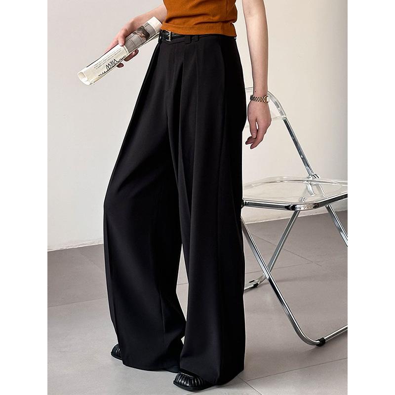 

High-Waist Retro Drape Slim Fit Loose Casual Pants for Women (Autumn) Medium чёрный