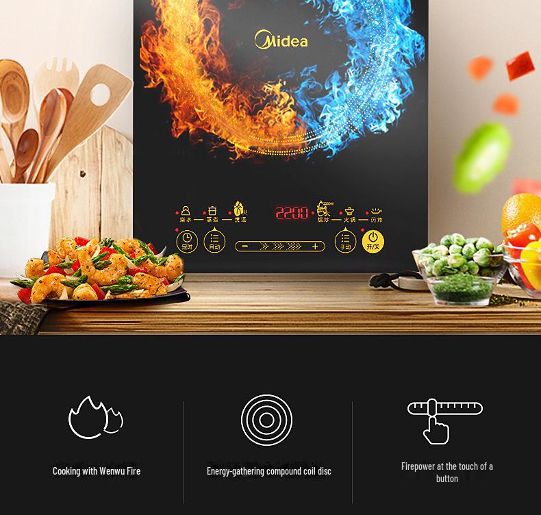 Midea WH2202S Multifunktions-Induktionskochfeld mit hoher Leistung für Wokgerichte und den Gebrauch im Studentenwohnheim