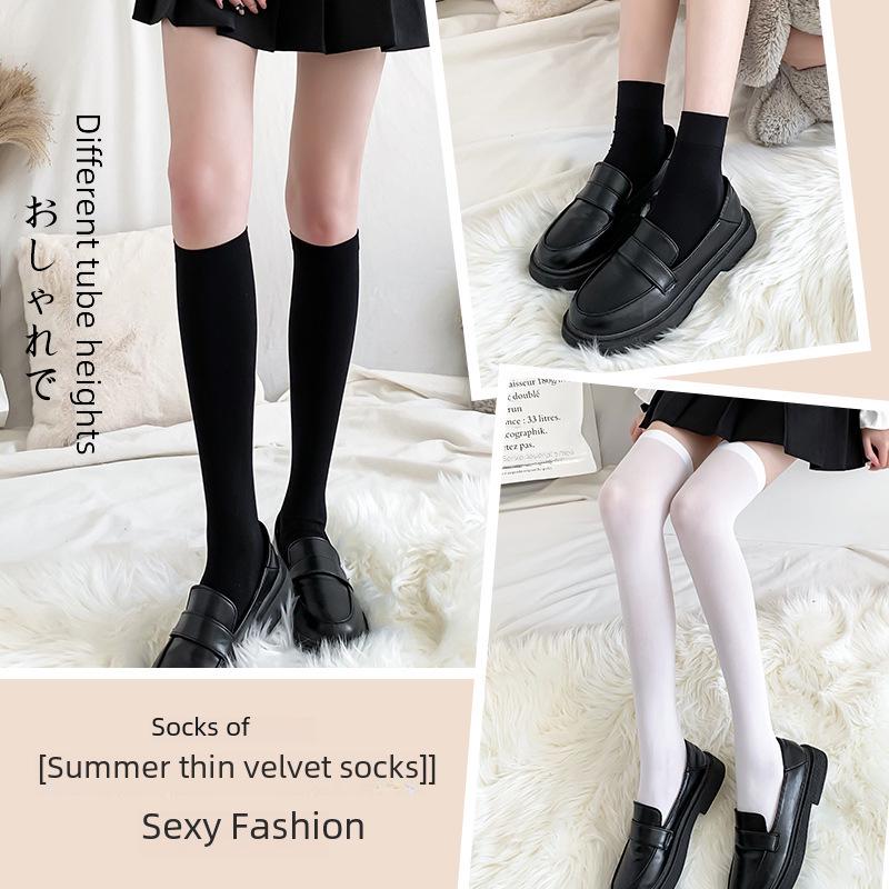 JK Women's Over-the-Knee Black & White Mid-Tube Stockings - Thin, High Calf Socks for Spring & Summer.