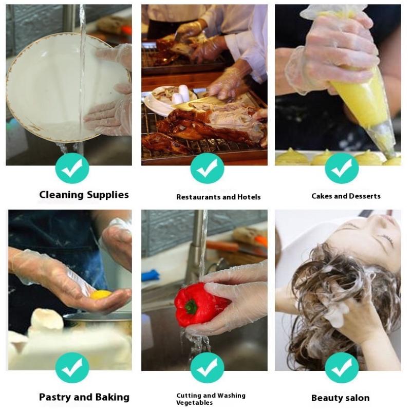 100 st/låda Engångshandskar av PVC Förtjockade Livsmedelsklassade Cateringkök Diskmaskin Plast Genomskinliga och Hållbara