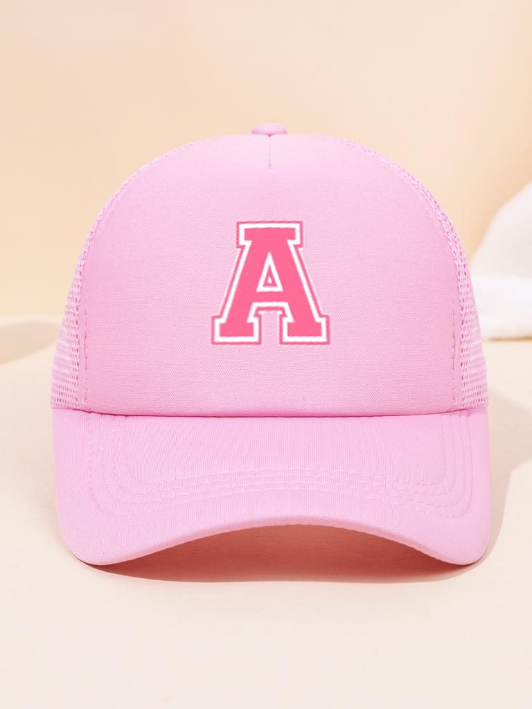 1pc Kid's 26 Alphabet Baseball Cap, Fashion Versatile Casual Sun Hat,Pink Mesh Breathable Trucker Cap, Suitable For Girls
